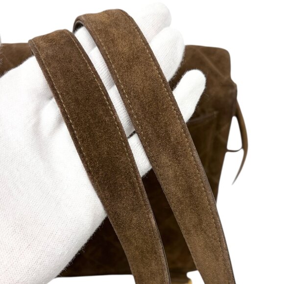 CHANEL Vintage CC Logo Suede Matelasse Backpack Bag Turn Rock Brown  [106046] - Picture 10 of 15